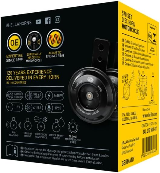 Kit de Bocinas de disco Hella Negra de 12V (para motocicletas)