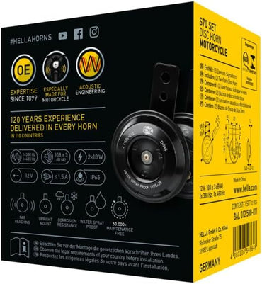 Kit de Bocinas de disco Hella Negra de 12V (para motocicletas)