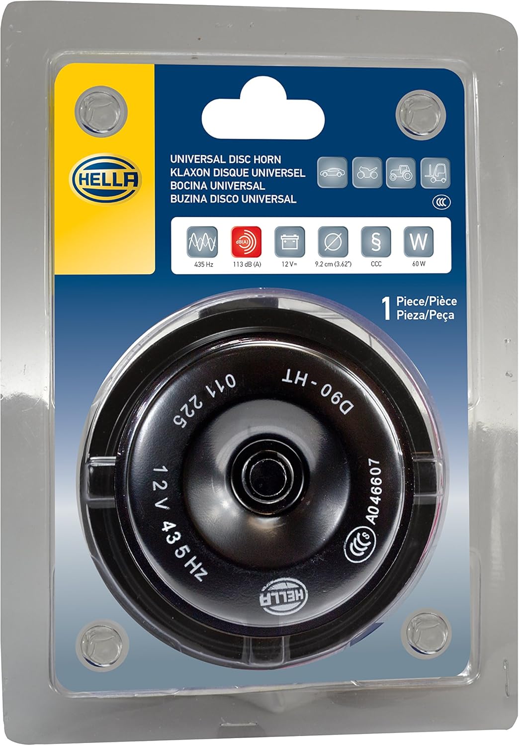 Bocina de disco Hella Negra de 12V (Universal Fit/Single Blister Pack)