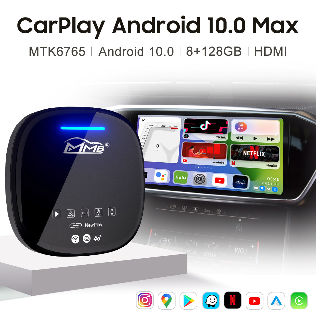 JOYEAUTO MMB MAX Universal CarPlay Android Ai Box | SIM TF card | HDMI