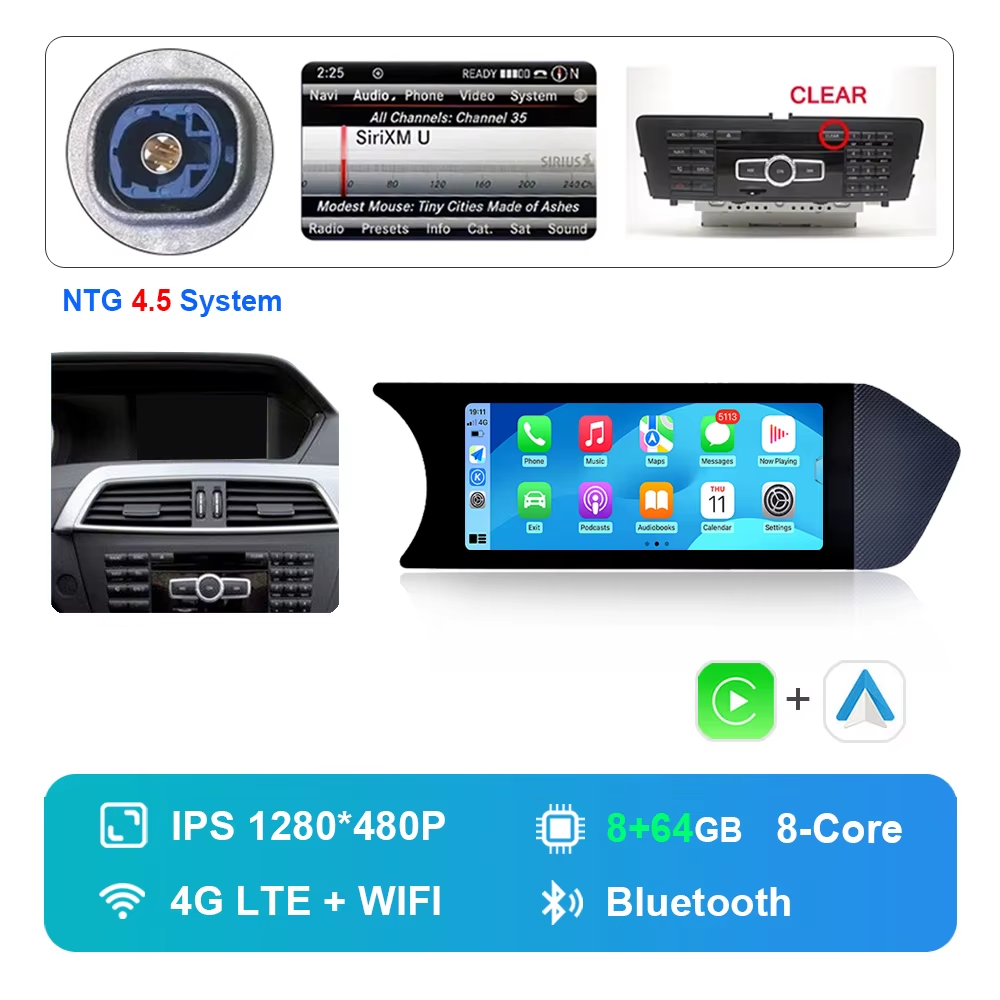 Radio OEM Android para Mercedes-Benz Clase C W204 NTG 4.5 GYP CONNECT de 8.8" | Apple CarPlay / Android Auto