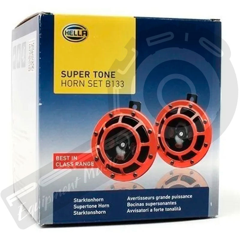 Kit de bocinas Hella Super Tone B133 Roja de tono alto/bajo de 12 V con soporte