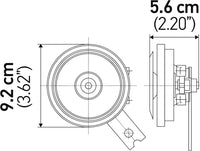 Bocina de disco Hella Negra de 12V (Universal Fit/Single Blister Pack)