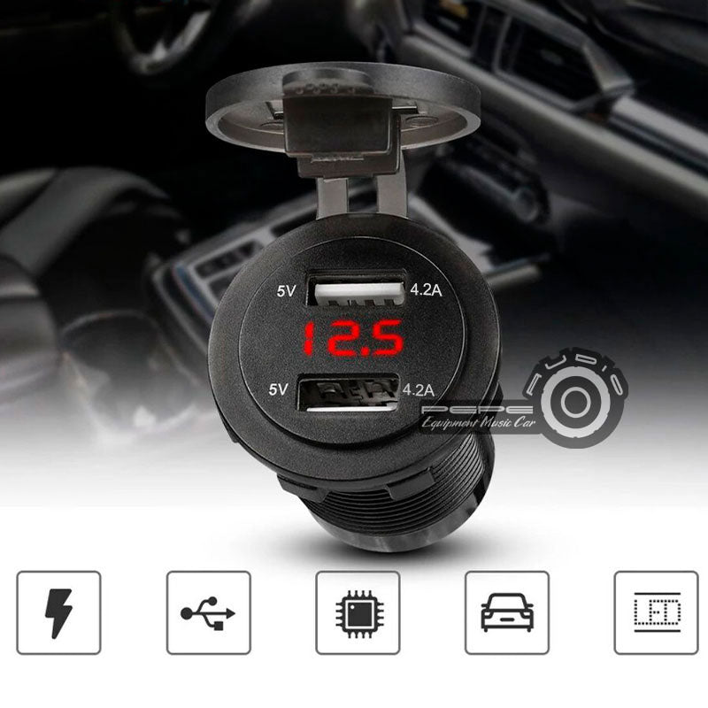 Cargador y voltímetro USB Doble 5V 4.2A