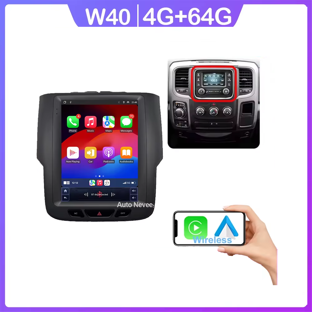 Radio Android Dodge RAM tipo Tesla | Apple CarPlay / Android Auto