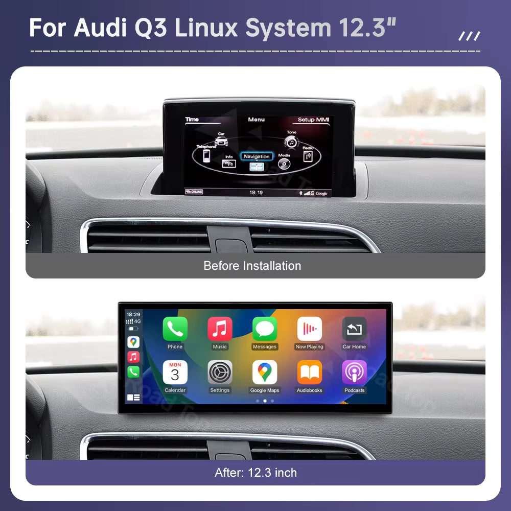 Radio OEM Linux para Audi Q3 RMC 2013-2018 de 12,3" | Apple CarPlay / Android Auto